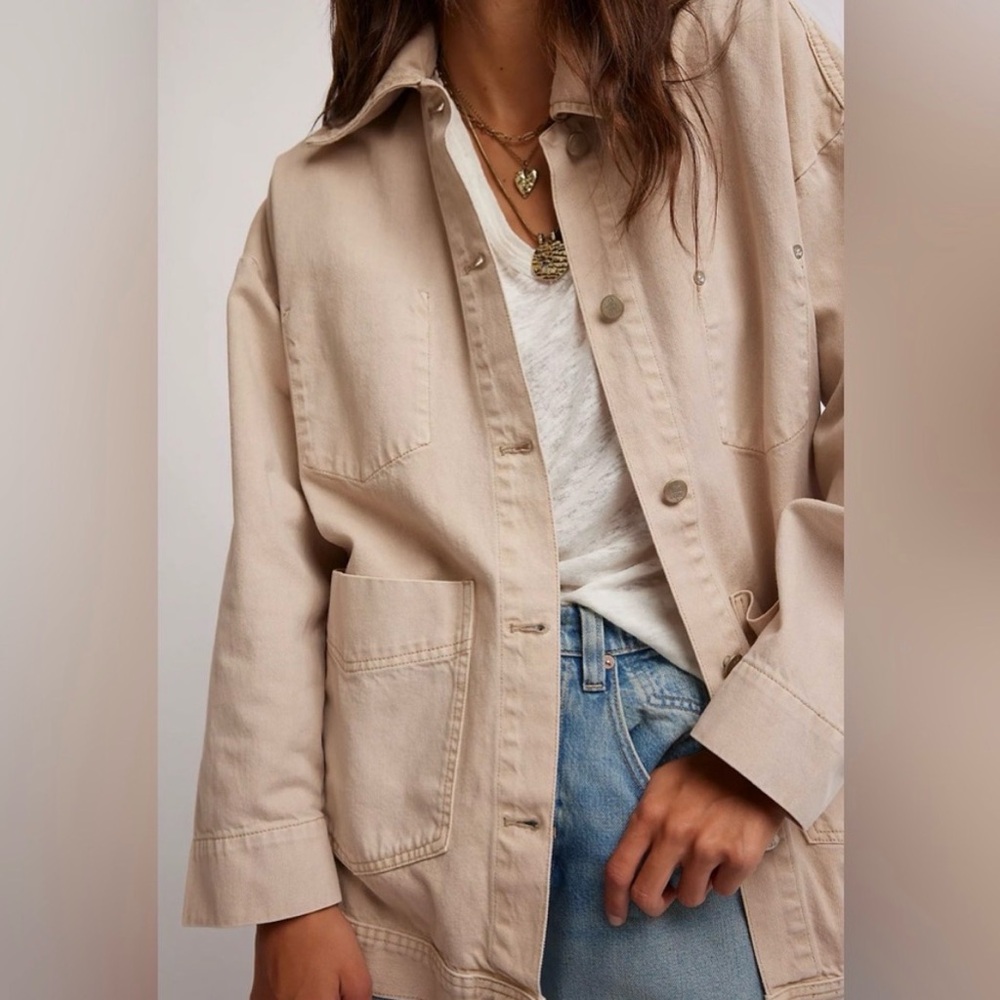 Free People We The Free Avery Chore Denim Jacket in Ivory Size XS NWT - Picture 11 of 12